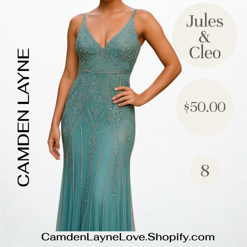 Green Sleeveless V-Neck Maxi Gown for Weddings - Picture 2 of 8